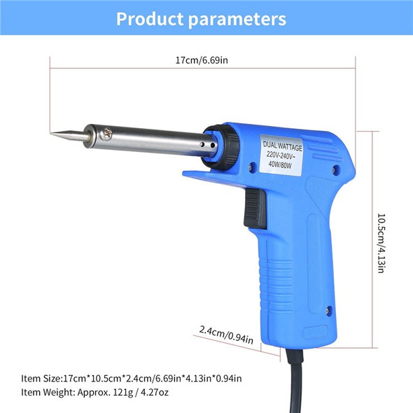 Double Power Electric Soldering Iron High Hardness Gun Type Electric Soldering Iron Power Soldering Iron Gun 40W/80W Adjustable