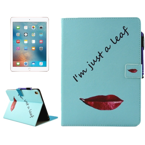For iPad Pro 9.7 inch Lips and Leaves Pattern Horizontal Flip Leather Case with Holder & Wallet & Card Slots & Sleep / Wake-up Function & Pen Slot