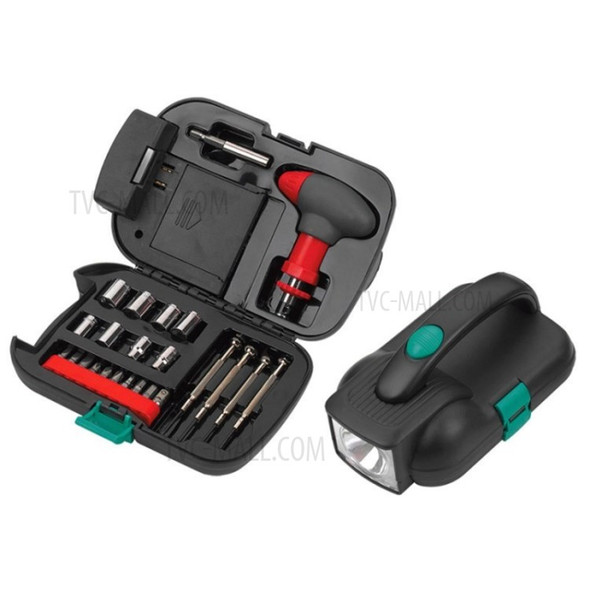 24-in-1 Car Tools Set Auto Toolbox Portable Emergency Repair Tool Kit with Multifunction Flashlight TD326