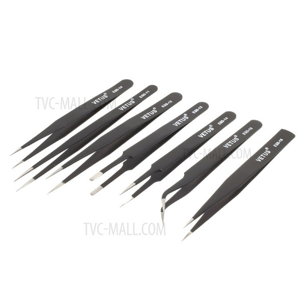 VETUS 7-in-1 High Strength Precision Stainless Steel Professional Tweezers Set