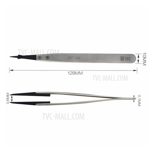 BEST BST-259A Stainless Steel Anti-static Fine Point Tweezers with Replaceable Tip