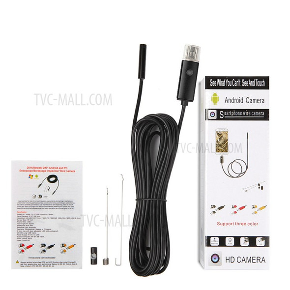 AN99 5M 8mm 8-LED 2.0MP HD 720P PC Android Endoscope USB Inspection Wire Camera - Black
