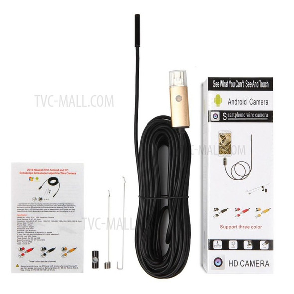 AN99 2-in-1 10M 8mm 8-LED HD 2.0MP 720P Endoscope Micro/USB Android Phone Computer Inspection Wire Camera - Black