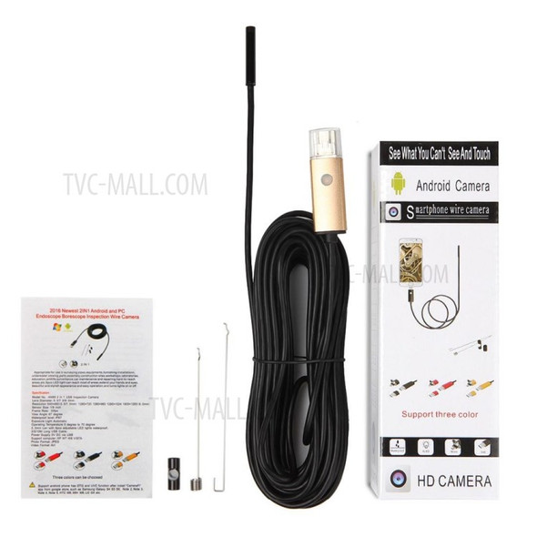AN99 5M 7mm 6-LED Android PC USB Waterproof Endoscope Inspection Video Camera - Black