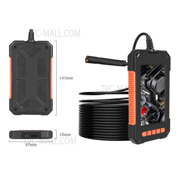 P40 10m Hard Wire 4.3 inch Screen Rechargeable 1080P 8mm Lens Industrial Endoscope Waterproof 8-LED Inspection Camera Borescope - Orange