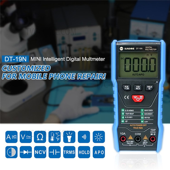SUNSHINE DT-19N Mini Multimeter Fireproof ABS Pocket Size Instrument Tester with LCD Display for Repair Tools