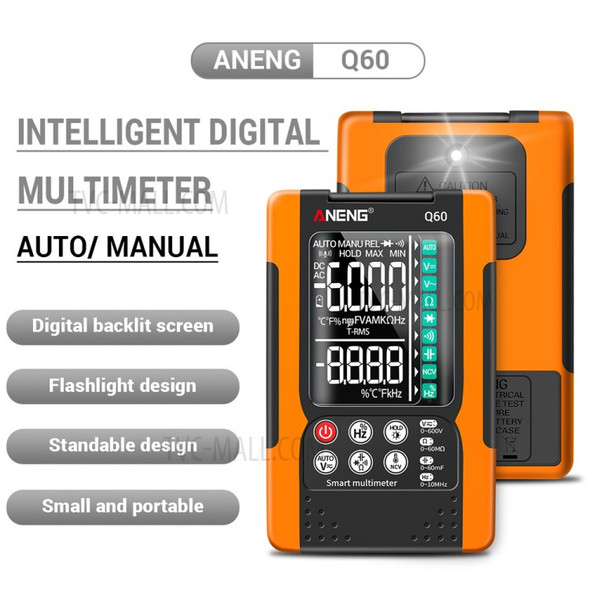 ANENG Q60 Digital Multimeter VA Screen Display Zero Fire Detection 6000 Counts True RMS Capacitance Meter - Orange