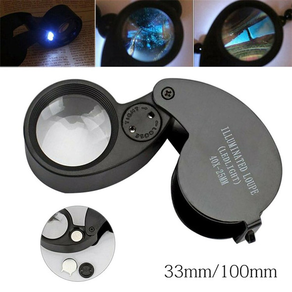 21011A 25mm Loupe 40X Magnification Magnifier Jewelry Identification Magnifying Glass with LED Light