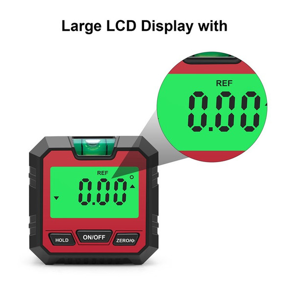 QINGXIEY Digital Electronic Level Angle Gauge Finder with Bubble Level and Magnetic Base LCD Display Measuring Tool for Carpentry, Building, Automobile - Red