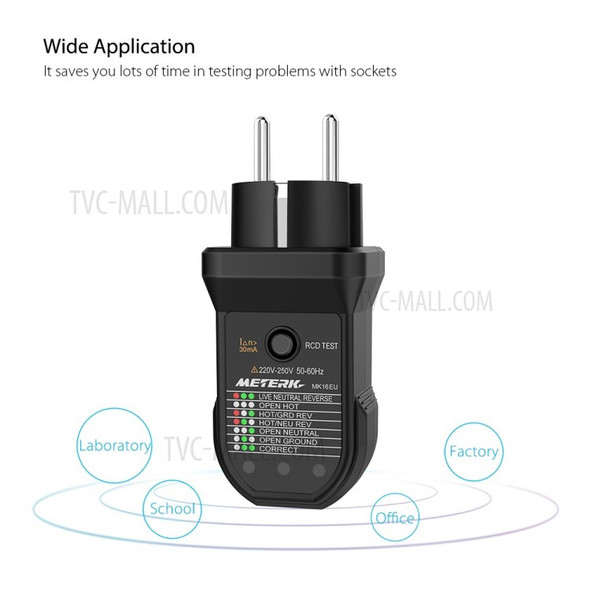 METERK FCI Electric Socket Tester Automatic Neutral Live Earth Wire Testing Circuit Polarity Detector Wall Plug Breaker Finder Electric Leakage Test - EU Plug