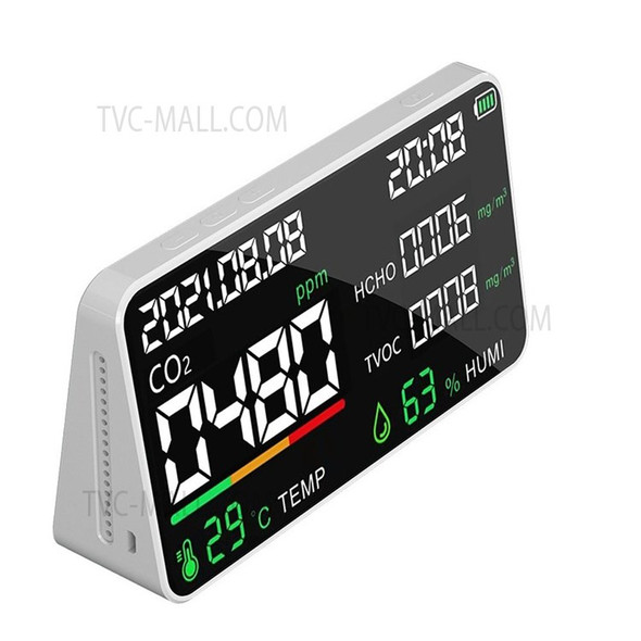 Multifunctional Household Air Quality Detector LED Display CO2 Tester with Carbon Dioxide TVOC HCHO Value Electricity Quantity Temperature Humidity Display Function