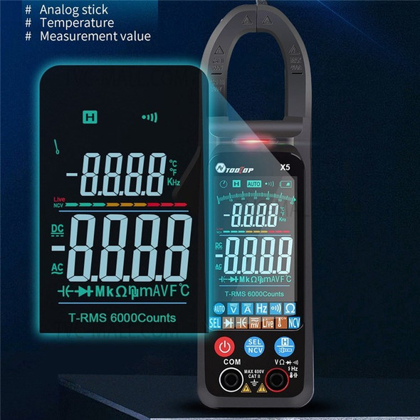 TOOLTOP X5 Digital Clamp Meter Auto Ranging AC Current and AC/DC Voltage Tester with Backlight, NCV Detection