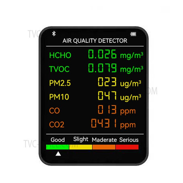 6 In 1 PM2.5 PM10 HCHO TVOC CO CO2 Multifunctional Air Quality Detector LCD Screen Display Air Quality Tester - Black
