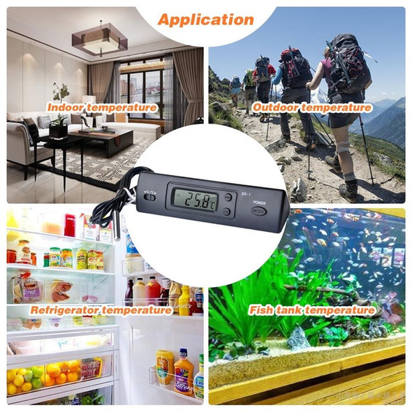 Mini Lightweight Thermometer Electronic Digital Car Thermometer Multi-Function Indoor Outdoor Time Temperature Display with Probe