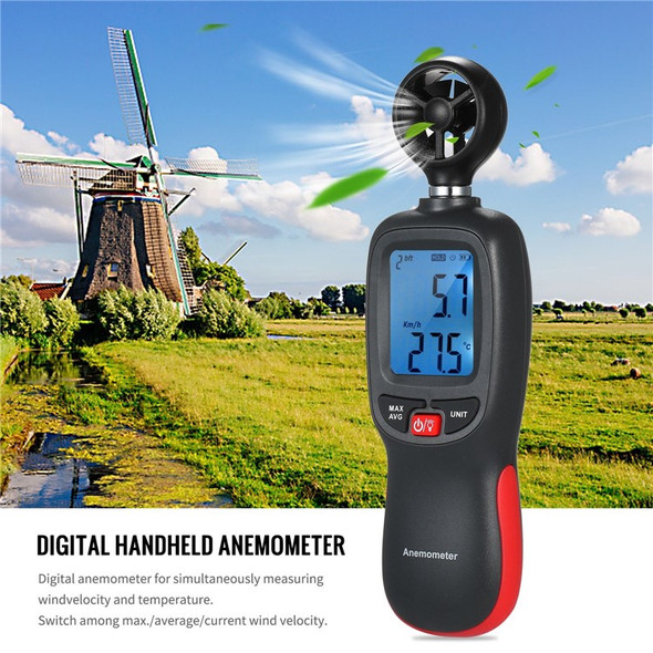 Digital Anemometer Handheld Wind Speed Meter Gauge Air Flow Velocity Measurement Thermometer with Max / Data Hold Mode