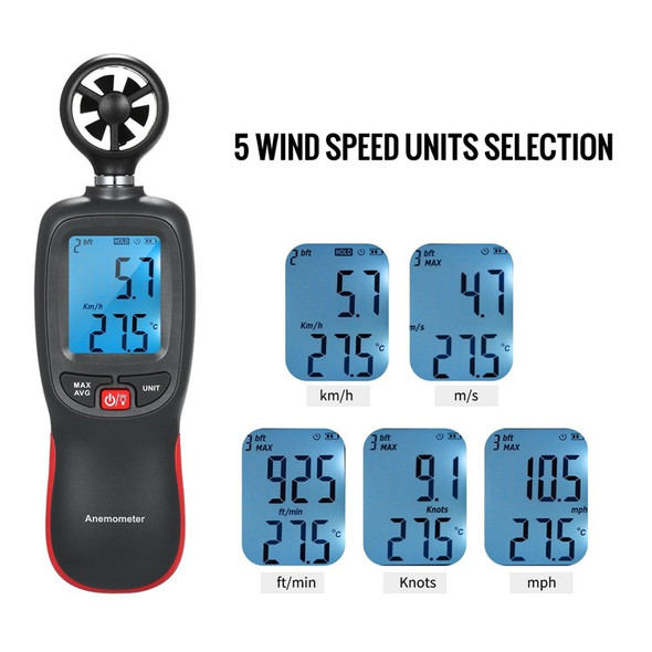 Digital Anemometer Handheld Wind Speed Meter Gauge Air Flow Velocity Measurement Thermometer with Max / Data Hold Mode