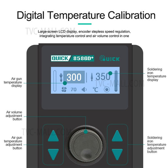 QUICK 8586D+ 110V 858D+ and 936A 2-in-1 Rework Station Hot Air Gun Soldering Station with LCD Digital Display