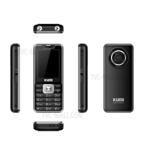 KUMI Temperature Measurement Keypad Bar Phone Dual Card Dual Standby 2.4" Screen Bluetooth 3.0 - Black