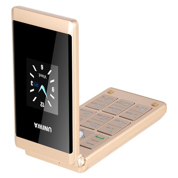 UNIWA X28 Dual SIM 2.8/1.77 inch Dual Screen Flip Phone 1200mAh Battery 2G Cellphone with Rear Camera - Gold