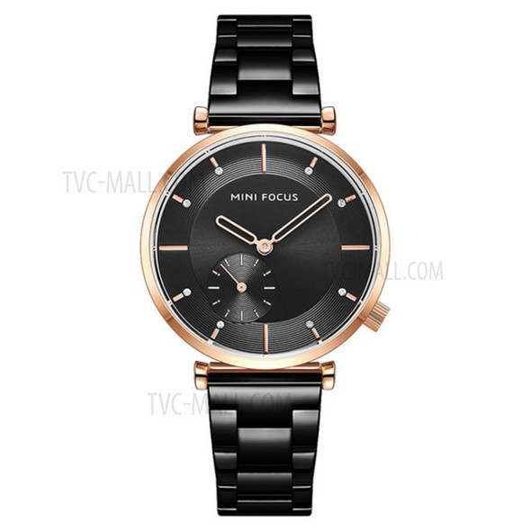 MINI FOCUS 0333L Fashionable Waterproof Women's Watch Luxurious Rhinestone Decor Watch Wrist Band - Black
