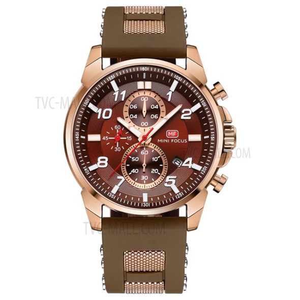 MINI FOCUS 0268G Waterproof Luminous Chronograph Quartz Men Sports Watch - Coffee / Rose Gold