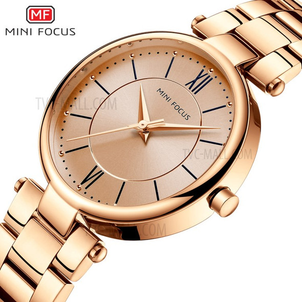 MINI FOCUS 0189L Elegant Dress Women Watch Quartz Clock Stainless Steel Strap Wrist Watches - Champagne Gold