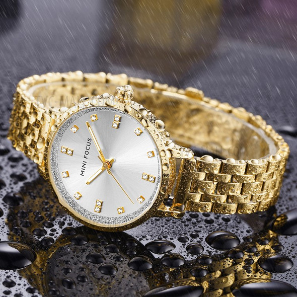 MINI FOCUS 0047L Elegant Dress Women Watches Quartz Clock Stainless Steel Strap Crystal Decor - Gold