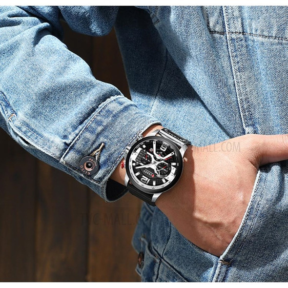 CURREN Men's Watch Sports Watch Waterproof Wristwatch Casual Leather Strap Watch - Blue