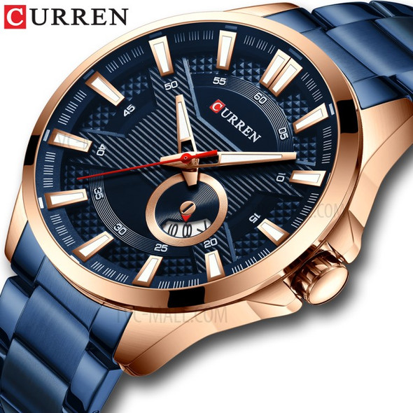 CURREN M8372 Waterproof Men Quartz Watch Stainless Steel Strap Multi-function Luminous Wristwatch - Gold/Blue