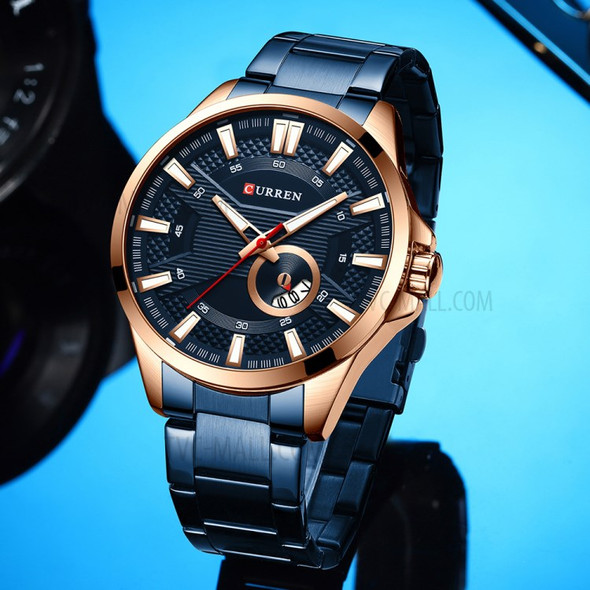 CURREN M8372 Waterproof Men Quartz Watch Stainless Steel Strap Multi-function Luminous Wristwatch - Gold/Blue