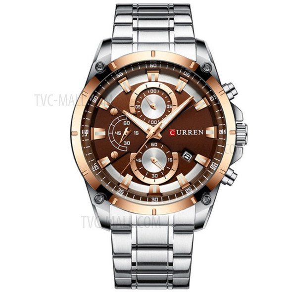 CURREN 8360 Men Stainless Steel Band Quartz Wristwatch Military Chronograph Clock Watch Waterproof  - Silver/Rose Gold