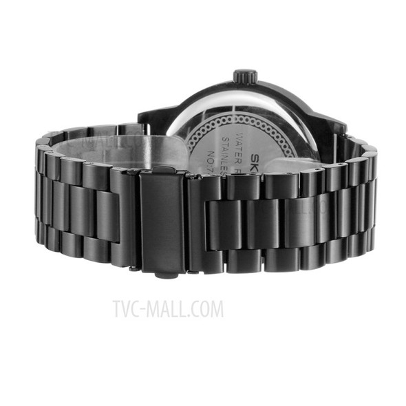 SKONE 7481G Geometry Pattern Dial Metal Strap Quartz Watch Men Wristwatch - Black