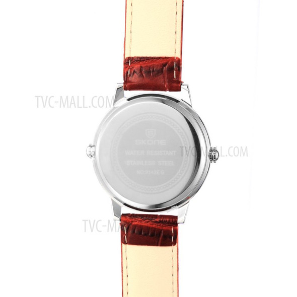 SKONE Men's Quartz Watch Waterproof Leather Strap Men Wristwatch - Red/White