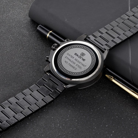 SKONE 7466 Fashion Men's Quartz Wrist Watch Steel Strap Waterproof Watch - Black