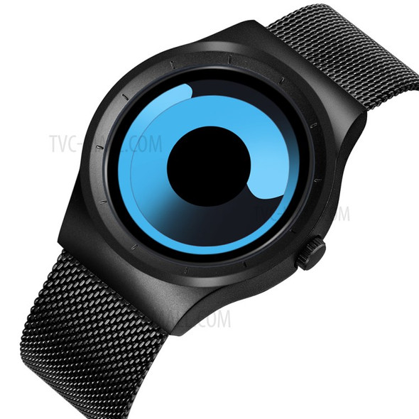 SKONE Creative Men's Watch Wrist Watch Stainless Steel Mesh Strap Fashionable Watch Cool Swirl Design Watch - Black/Blue