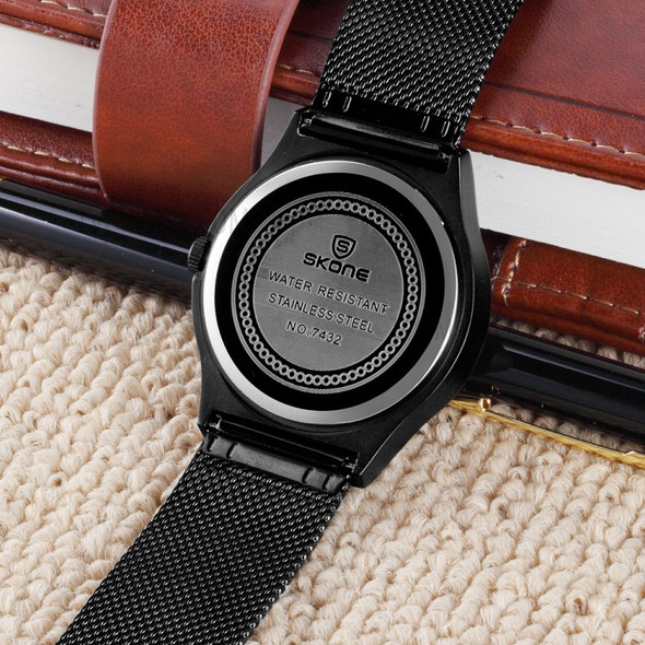 SKONE Creative Men's Watch Wrist Watch Stainless Steel Mesh Strap Fashionable Watch Cool Swirl Design Watch - Black/Blue