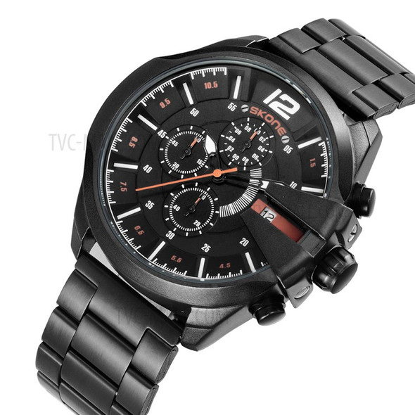 SKONE 7428 Fashion Men's Quartz Wrist Watch Sport Waterproof Chronograph Watch - Black