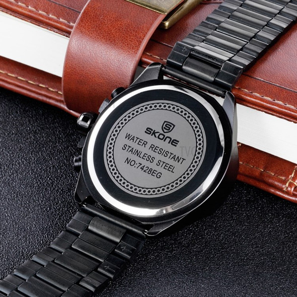SKONE 7428 Fashion Men's Quartz Wrist Watch Sport Waterproof Chronograph Watch - Black