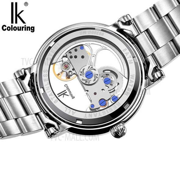IKCOLOURING Waterproof Men Hollow Automatic Mechanical Movement Watch - Silver / Silver Steel Band