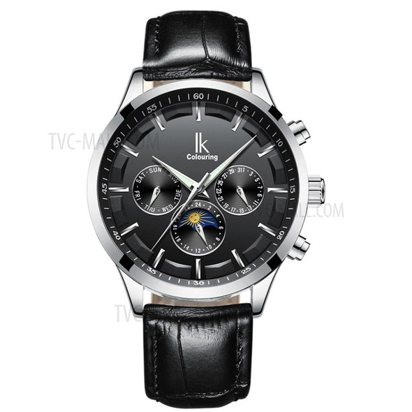 IKCOLOURING K015G Waterproof Men Automatic Mechanical Movement Watch - White/Black/Silver/Black Leather Band