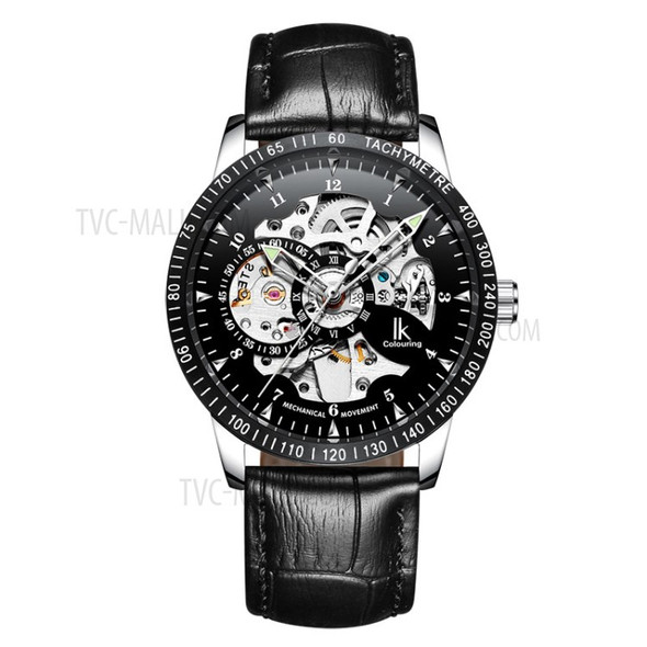 IKCOLOURING Hollow Automatic Mechanical Movement Watch Leather Band - White/Silver/Black/Black
