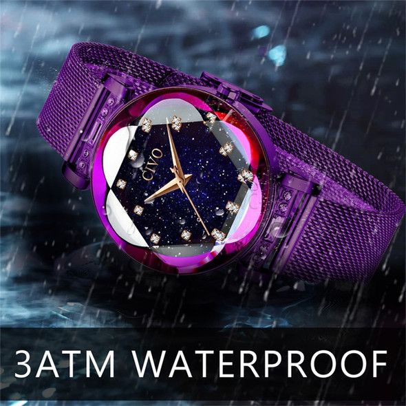 CIVO 8105 Anti-knock Hands Quartz Watches 3ATM Waterproof Fashion Luxury Watch with Mesh Band for Ladies - Purple