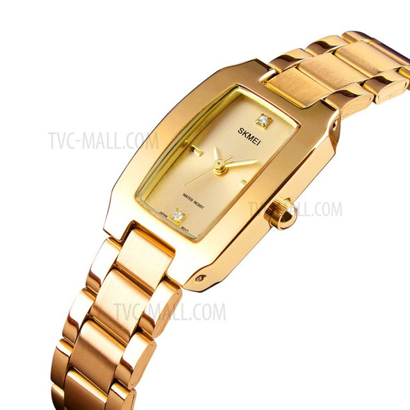SKMEI Women Quartz Watch Stainless Steel Strap Diamond Dial Accurate Time 3ATM Waterproof Elegant Ladies Bracelet Watch - Gold