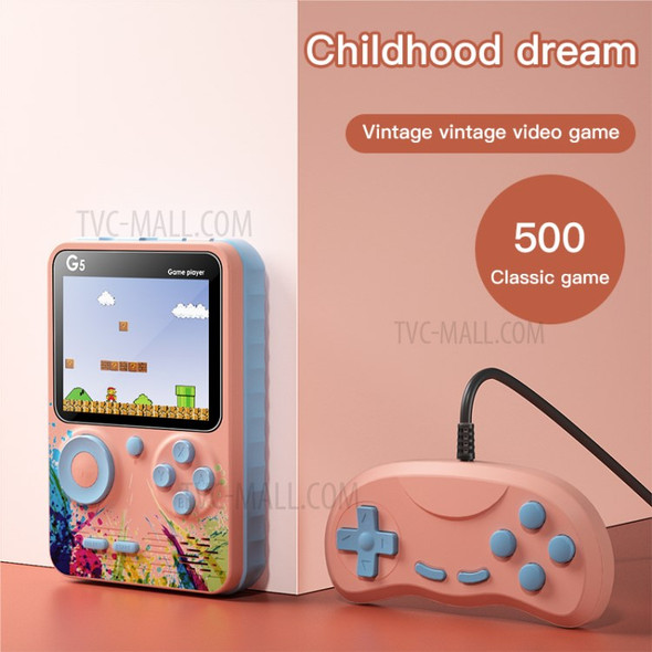 G5 3.0 Inch Classic Built-In 500 Games Retro Mini Handheld Video Game Console Support Two Player Gamepad - Pink