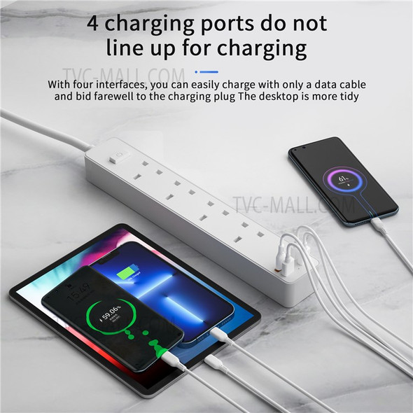 WIWU U02 Power Strip PD 20W Fast Charging Desktop Charging Station with USB A and USB C Ports, UK Plug - White