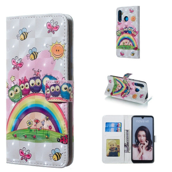 Owl Family Pattern 3D Horizontal Flip Leather Case for Huawei P30 Lite, with Holder & Card Slots & Photo Frame & Wallet