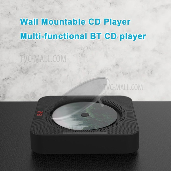 YHS-08C CD Player Wall Mount Bluetooth Remote Control FM Radio HiFi Speaker with USB 3.5mm LED Screen - Black
