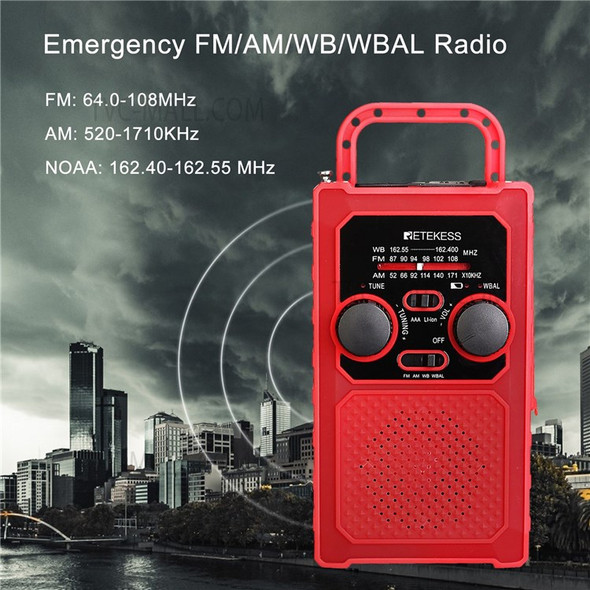 RETEKESS TR201 Emergency FM/AM/WB/WBAL Radio Hand Crank Radio 5000mAh Portable Weather Solar Radios with  LED Flashlight SOS Alarm
