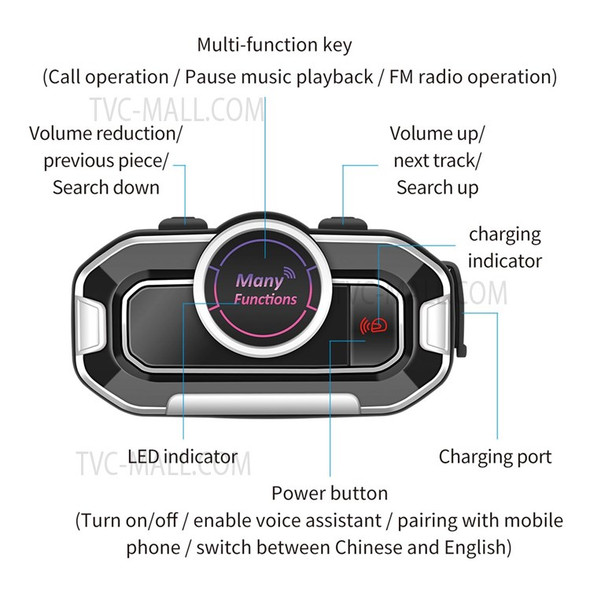 V9 Wireless Earphone BT5.0 Rechargeable Voice Call Music Hands-free Telephone Motorcycle Helmet Headset