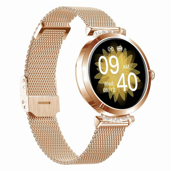 NY22 1.09-inch Full-Round Full-Touch Bluetooth Smart Sports Watch Physiological Period IP68 Waterproof - Rose Gold/Metal Strap